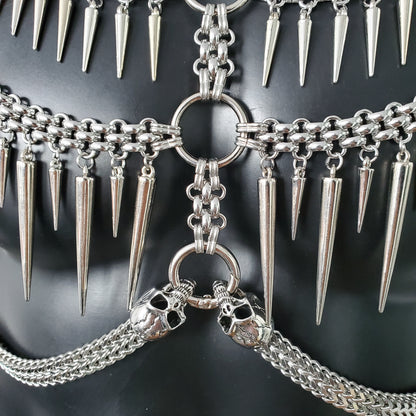 Men Vertebrae Body Chain Harness, Rave Punk Skull Metal Bodychain Chest Chain Harness