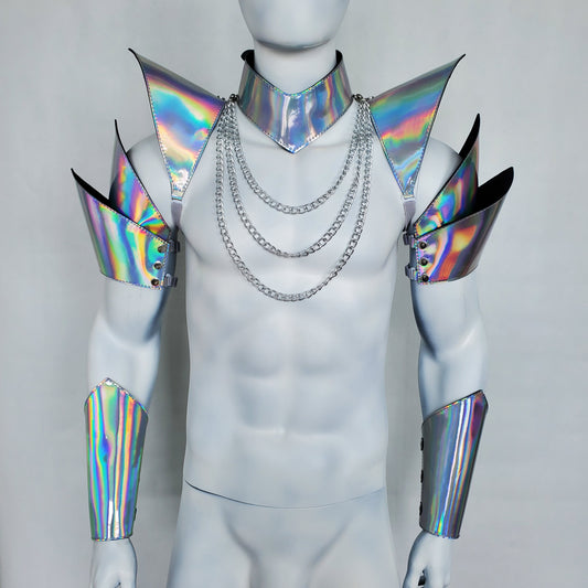 Burning Man Holographic PU Armor, Rave Carnival Festival Costumes Armor Outfits