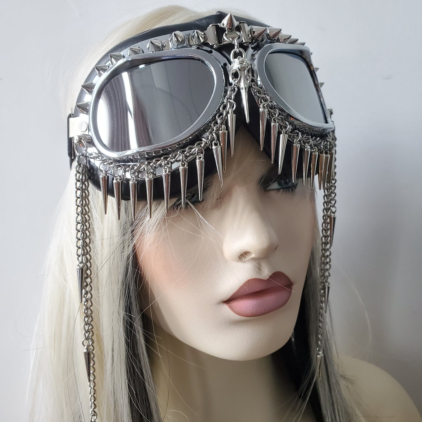 Rave Streampunk Burning Man Festival Chain Skull Bird Head Spike Costume Cyber Goth Masquerade Goggles