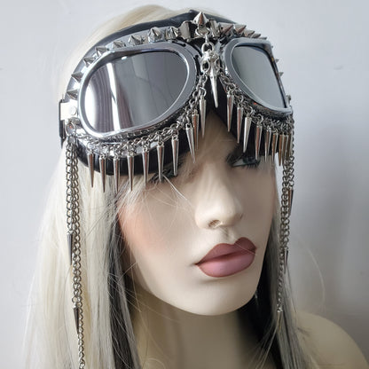 Rave Streampunk Burning Man Festival Chain Skull Bird Head Spike Costume Cyber Goth Masquerade Goggles