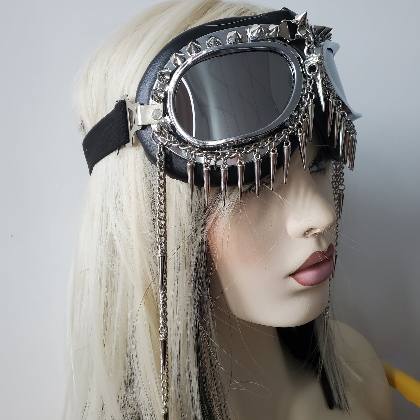 Rave Streampunk Burning Man Festival Chain Skull Bird Head Spike Costume Cyber Goth Masquerade Goggles