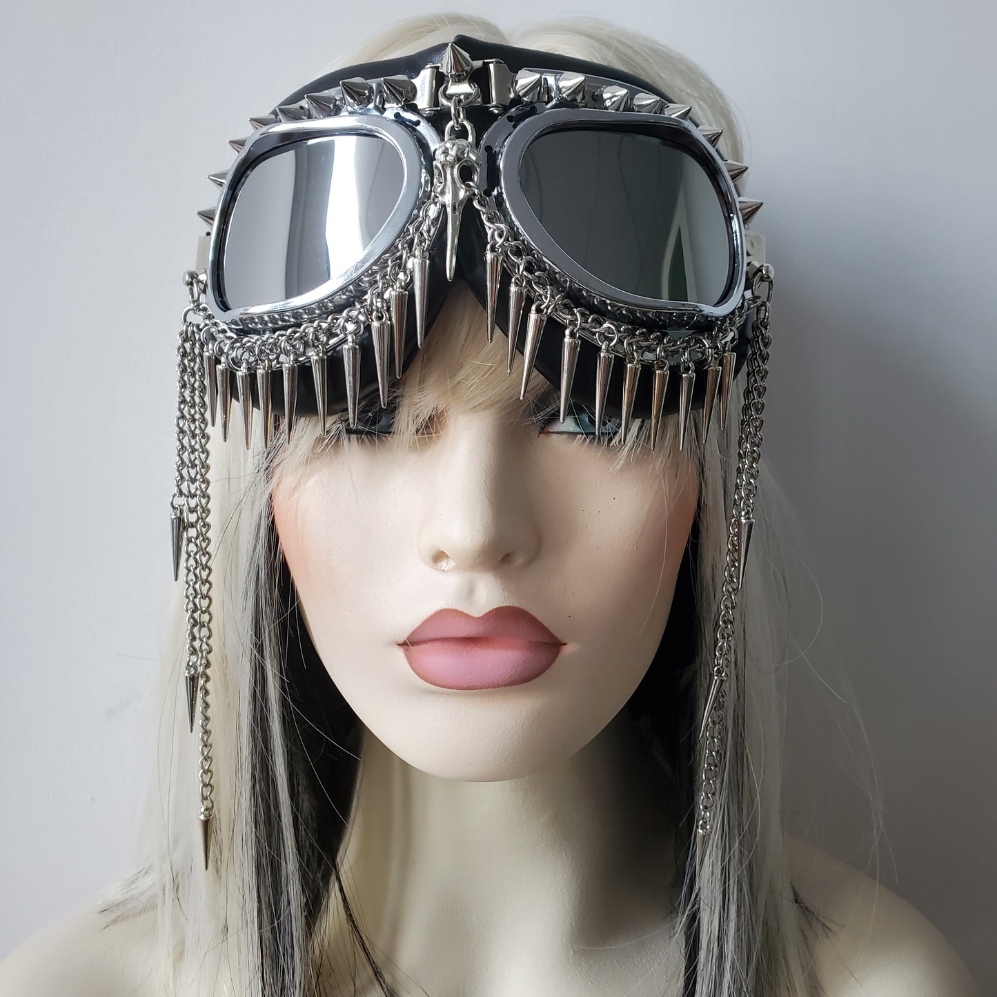 Rave Streampunk Burning Man Festival Chain Skull Bird Head Spike Costume Cyber Goth Masquerade Goggles