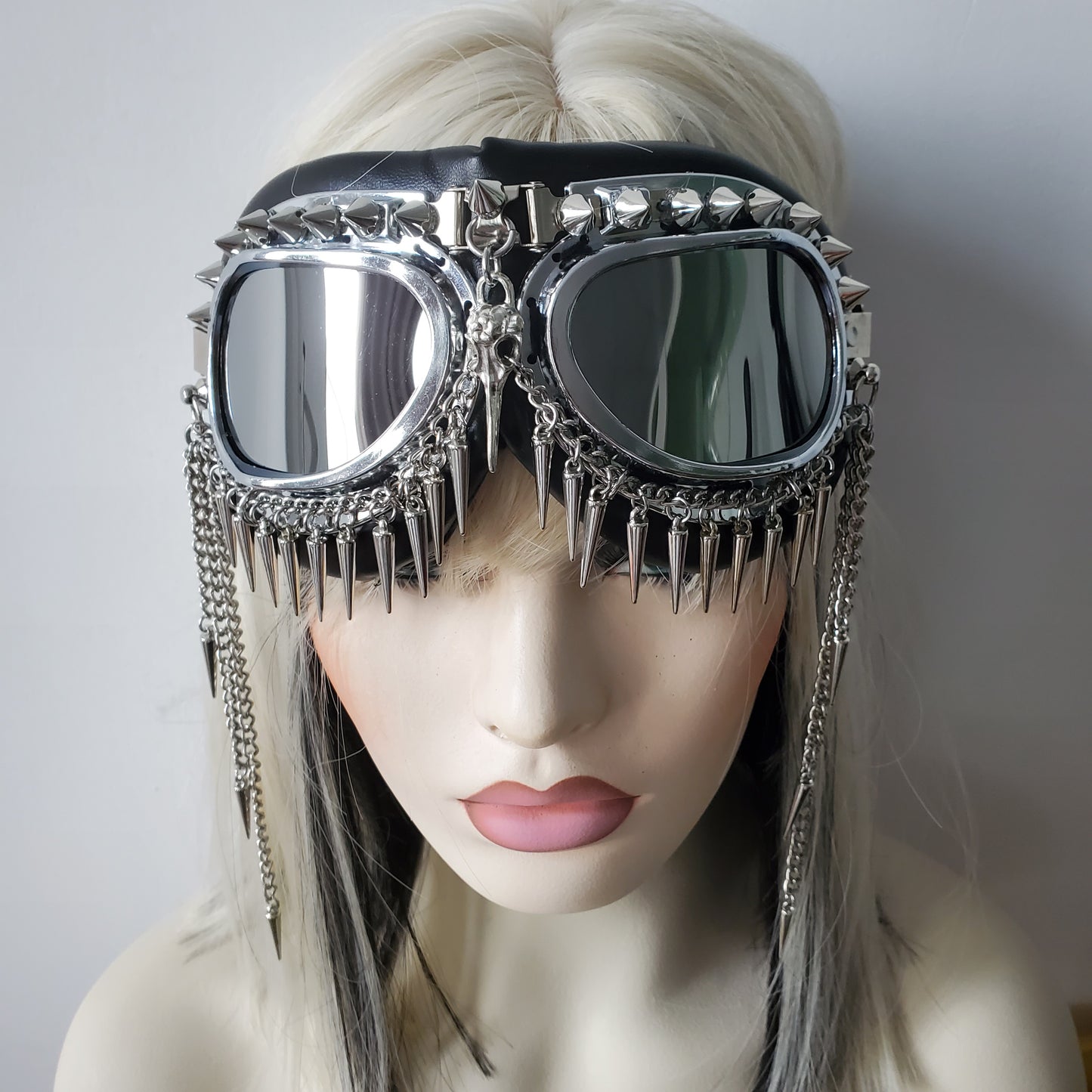 Rave Streampunk Burning Man Festival Chain Skull Bird Head Spike Costume Cyber Goth Masquerade Goggles