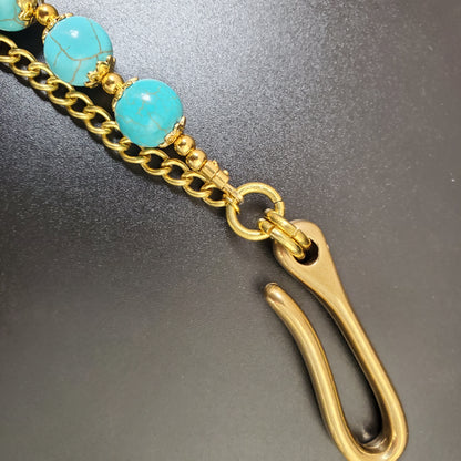 Blue Cracked Stone Round Beads Wallet Gold Chain,Jeans Chain,Handmade Gothiic Punk Pants Chain,Biker Wallet Chain