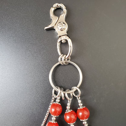 Red Chalcedony Stone Round Beads Wallet Silver Chain,Jeans Chain,Handmade Gothiic Punk Pants Chain,Biker Wallet Chain