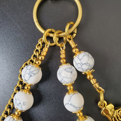 White Cracked Stone Round Beads Wallet Gold Chain,Jeans Chain,Handmade Gothiic Punk Pants Chain,Biker Wallet Chain