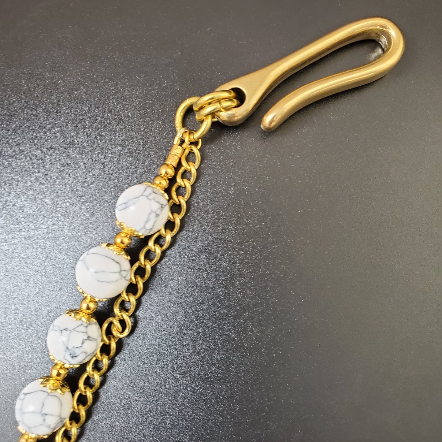 White Cracked Stone Round Beads Wallet Gold Chain,Jeans Chain,Handmade Gothiic Punk Pants Chain,Biker Wallet Chain
