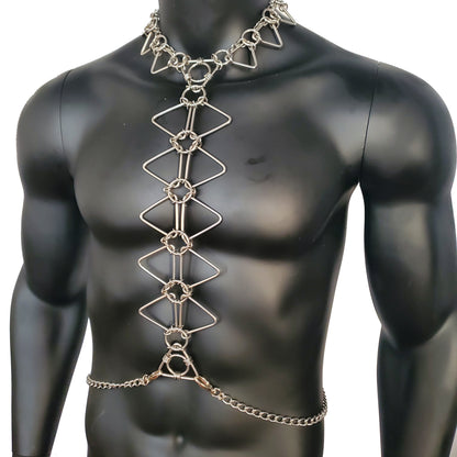 Rave Man Body Stainless Steel Chain Harness,Bold Industrial Rave Festival Fashion Chain Harness,Punk Chest Harness
