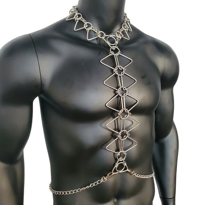 Rave Man Body Stainless Steel Chain Harness,Bold Industrial Rave Festival Fashion Chain Harness,Punk Chest Harness