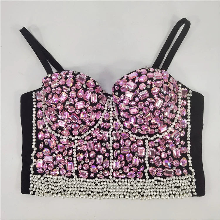 Burning Man Rave Festival Rhinestones Embellished Bustier Corset Top Bra Party Clothing 36109