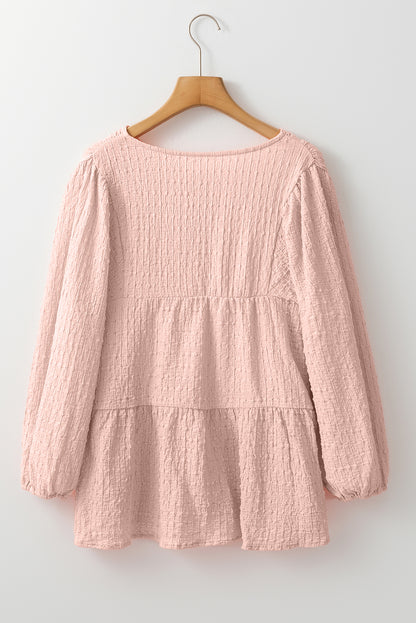 Light Pink Textured Tiered Flowy Blouse Top of Women