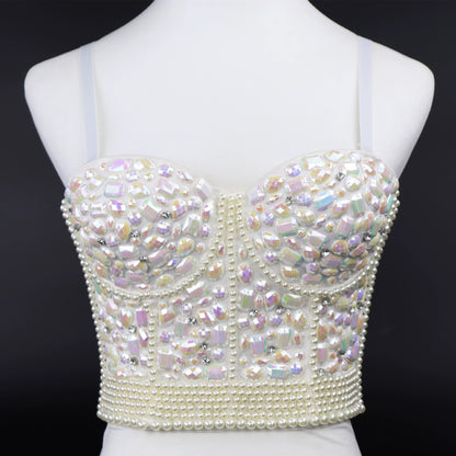 Burning Man Rave Festival Rhinestones Embellished Bustier Corset Top Bra Party Clothing 36110