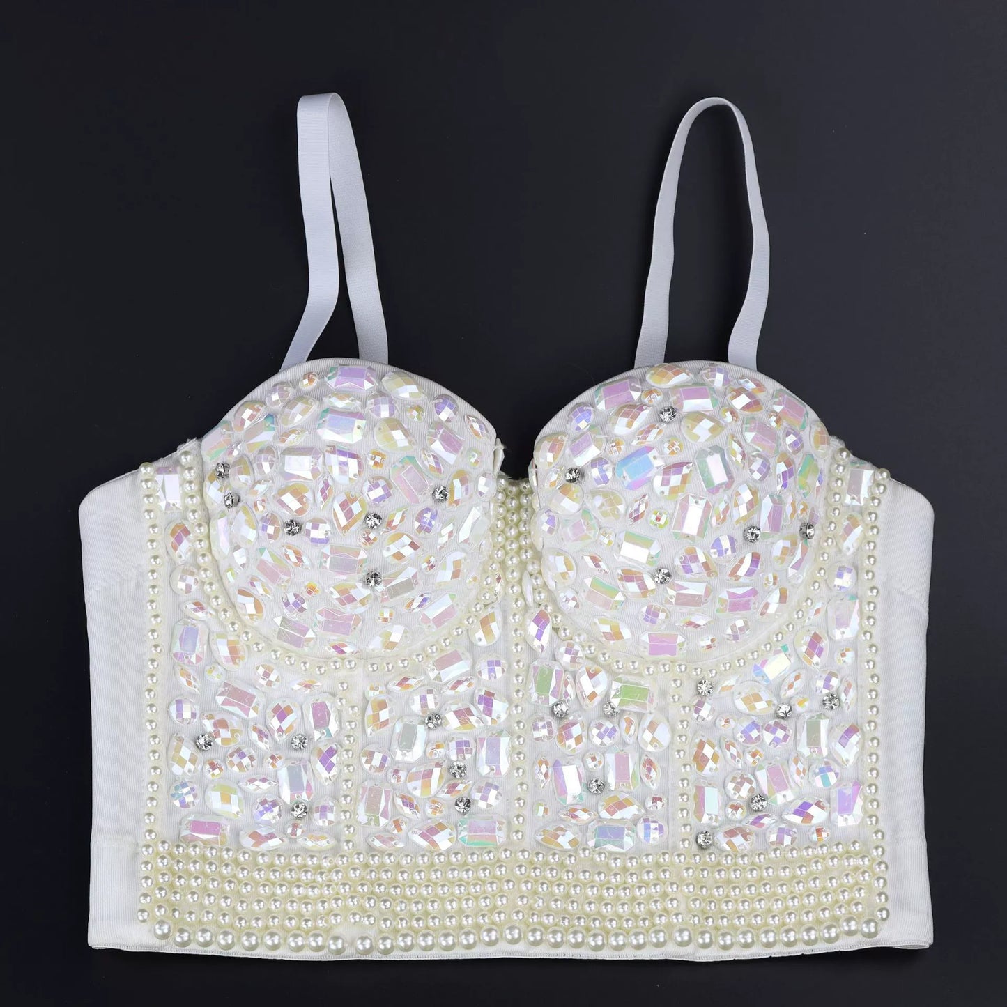 Burning Man Rave Festival Rhinestones Embellished Bustier Corset Top Bra Party Clothing 36110