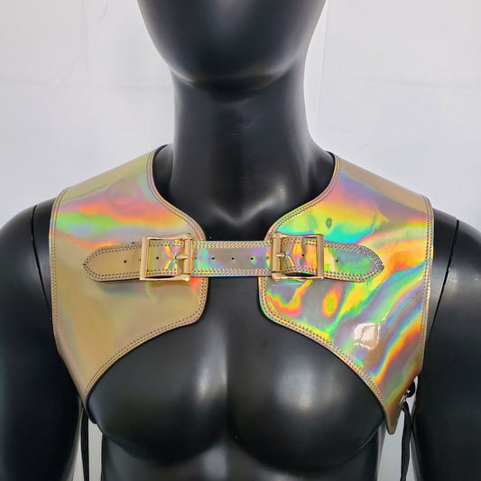 Burning Man Holographic Laser Gold Armor, Festival Laser Gold Armor Vest, Rave Carnival Costumes