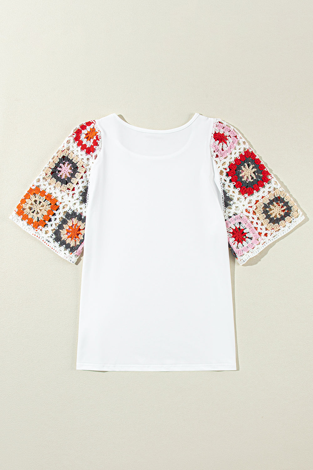 Medium Grey Floral Crochet Short Sleeve Top Tee T-shirt