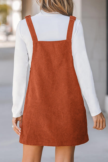 Cinnamon Solid Front Pockets Sleeveless Corduroy Overall Dress for Women