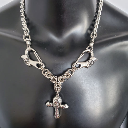 Punk Stainless Steel Chain Necklace, Punk Chain Necklace, Gothic Skull Stainless Steel Pendant Necklace, O Ring Necklace - Handmade