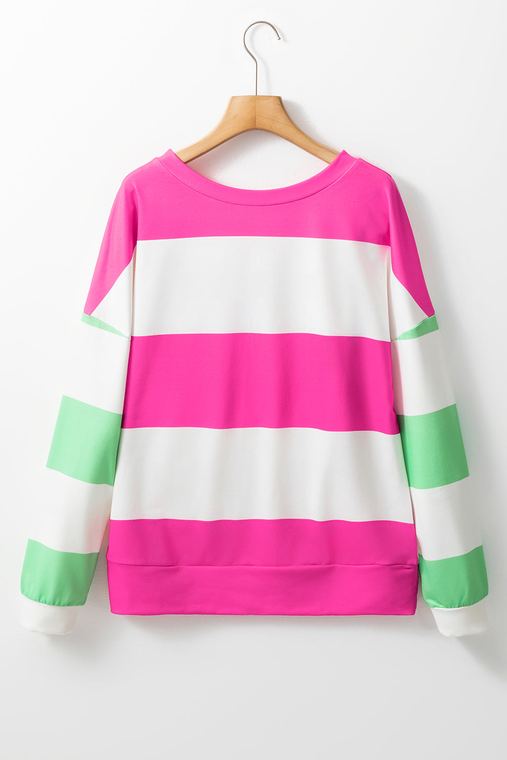 Light Blue Colorblock Striped Drop Shoulder Long Sleeve Top