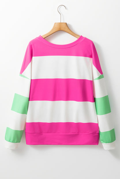 Light Blue Colorblock Striped Drop Shoulder Long Sleeve Top