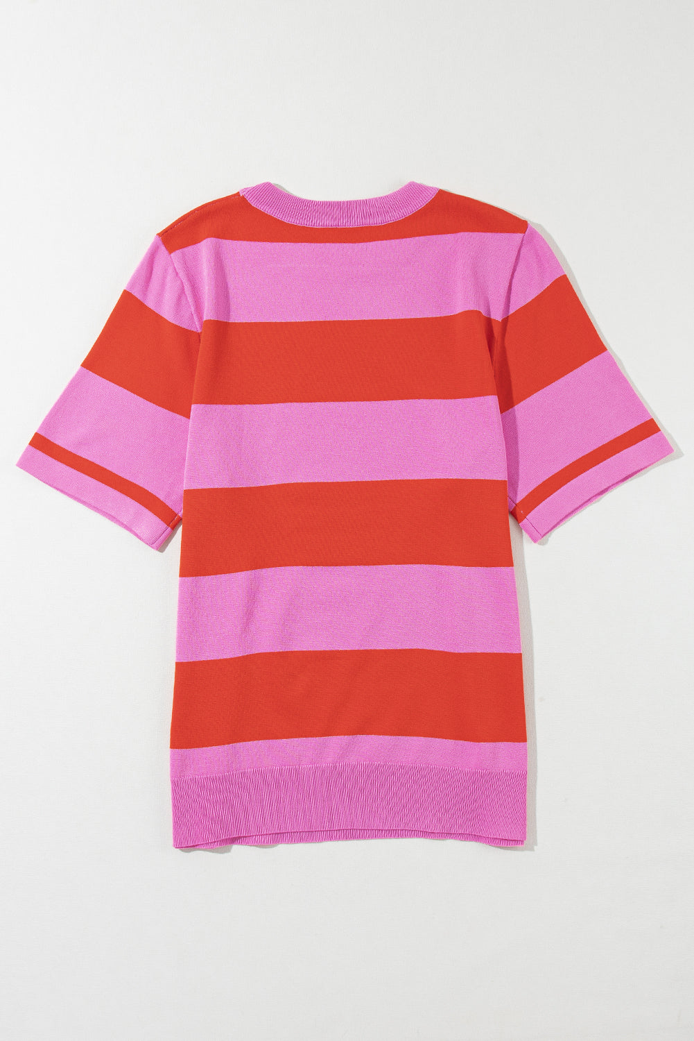 Bright Pink Colorblock Striped Knitted T shirt for Women