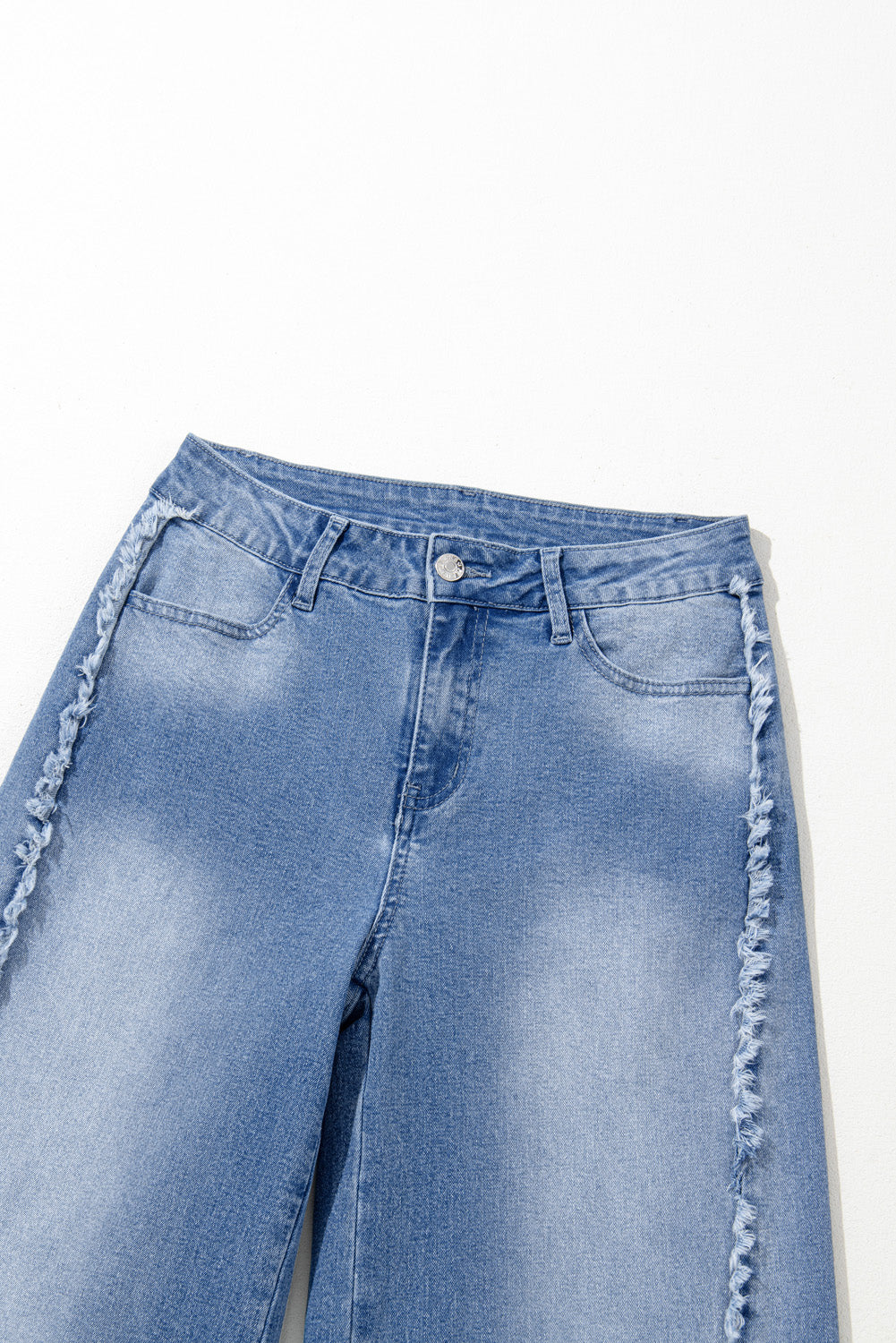 Beau Blue Vintage Stitching Raw Hem Flared Jeans