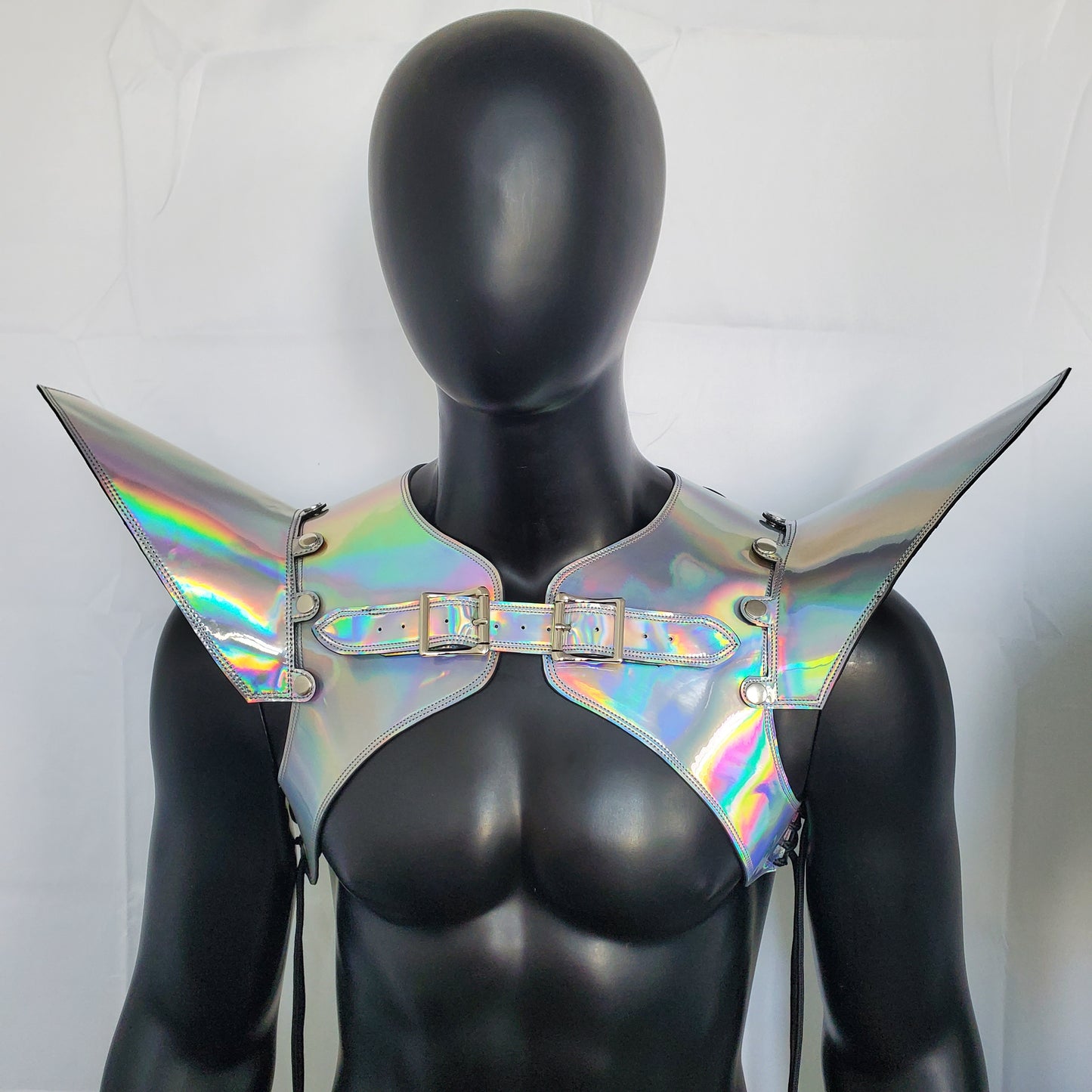 Burning Man Holographic Laser Silver Armure, Pièce d’épaule en argent Rave, Gilet d’armure d’argent du Festival, Costumes de carnaval d’épaulettes