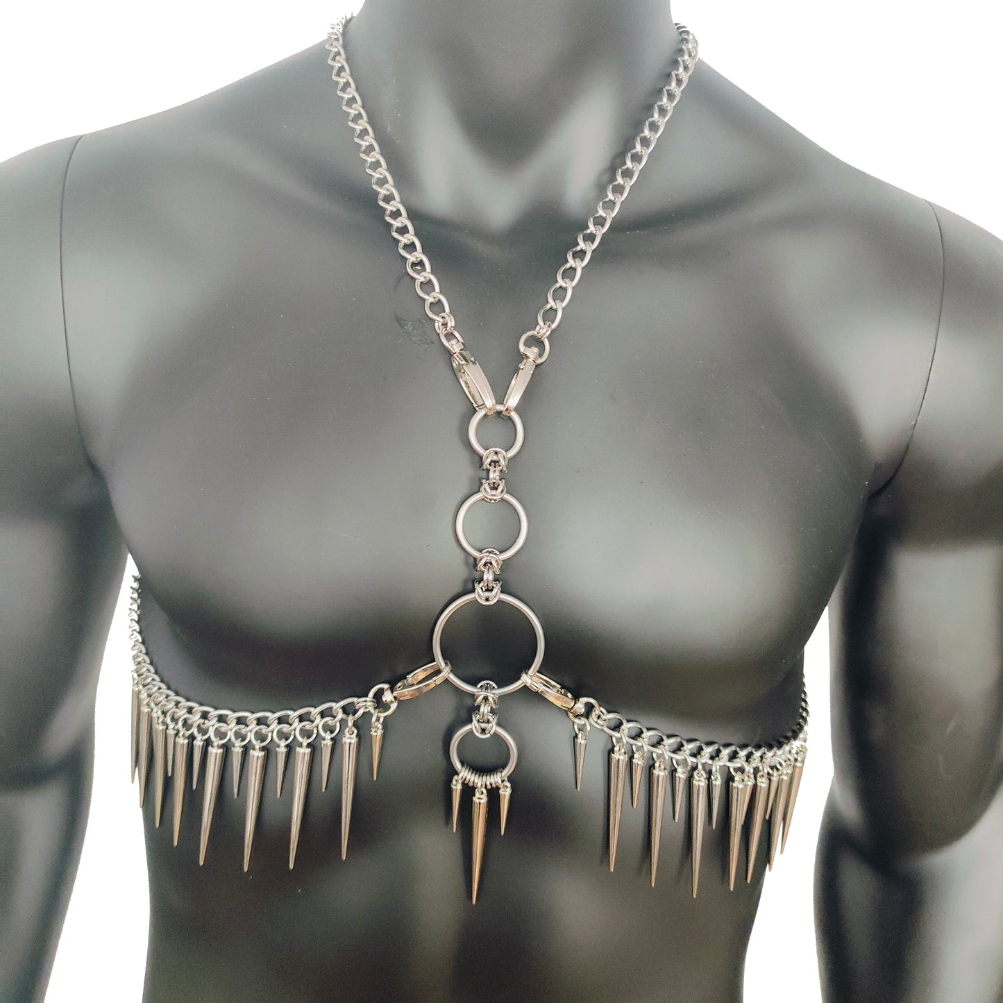 Harnais de chaîne de corps d'homme, harnais de chaîne en métal de frange de pointe, harnais de poitrine Punk
