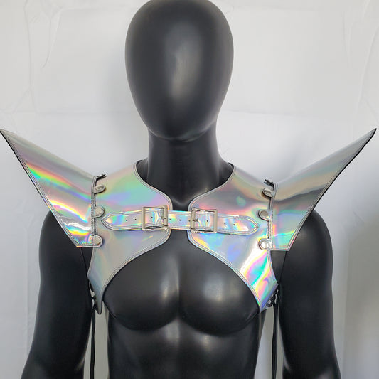 Burning Man Holographic Laser Silver Armor,Rave Silver Shoulder Piece,Festival Silver Armor Vest, Carnival Costumes