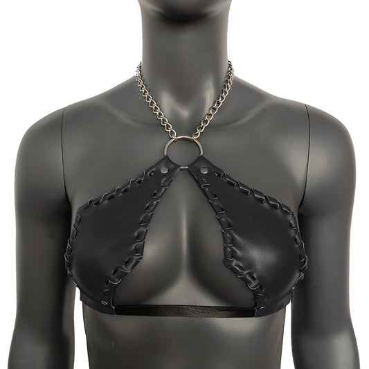 Gothic Black Vampira Cross Top Bra with Chain