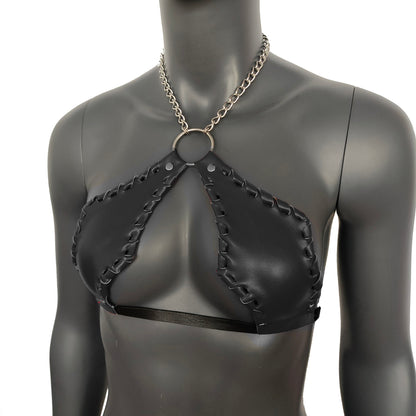 Gothic Black Vampira Cross Top Bra with Chain