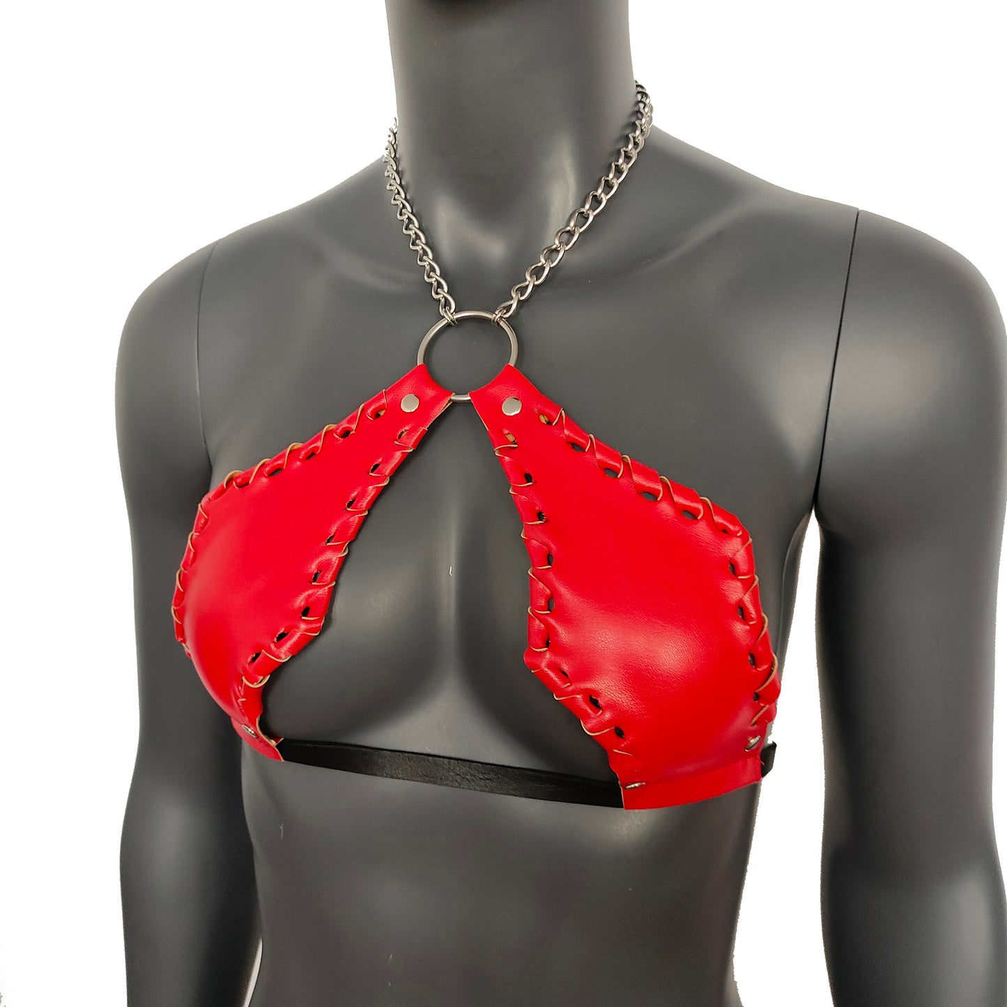 Gothic Red Vampira Cross Top Bra with Chain