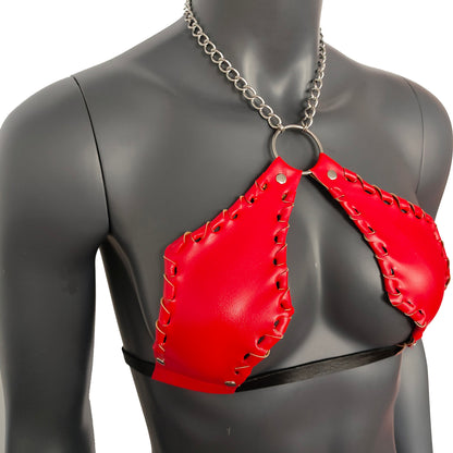 Gothic Red Vampira Cross Top Bra with Chain