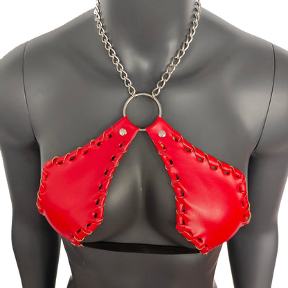 Gothic Red Vampira Cross Top Bra with Chain