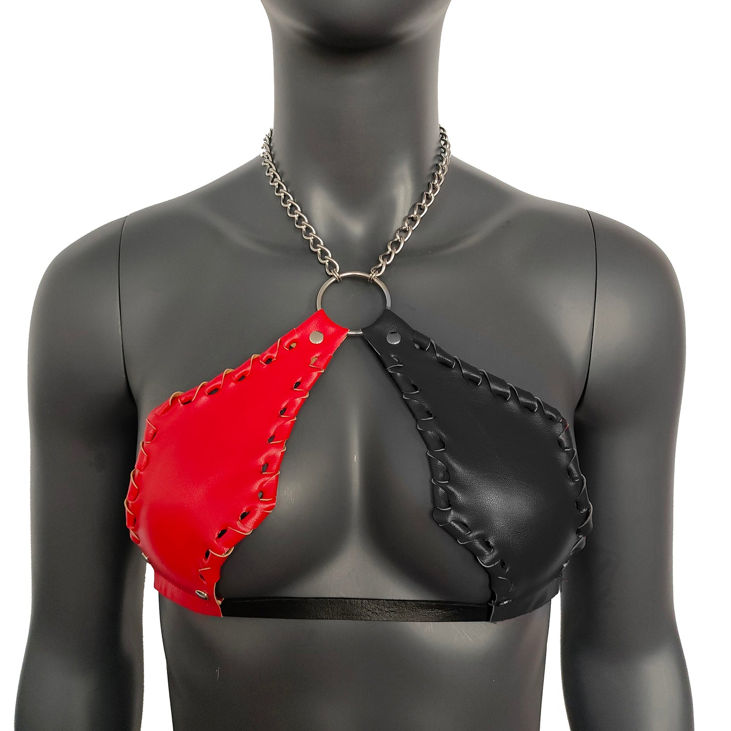 Gothic Red & Black Vampira Cross Top Bra with Chain