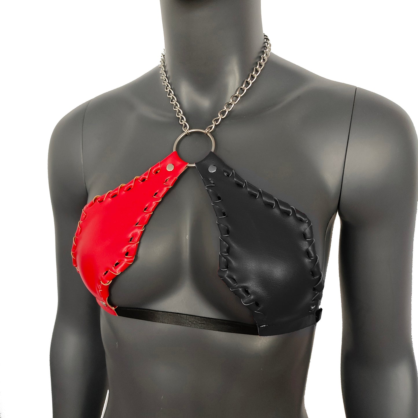 Gothic Red & Black Vampira Cross Top Bra with Chain