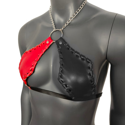 Gothic Red & Black Vampira Cross Top Bra with Chain