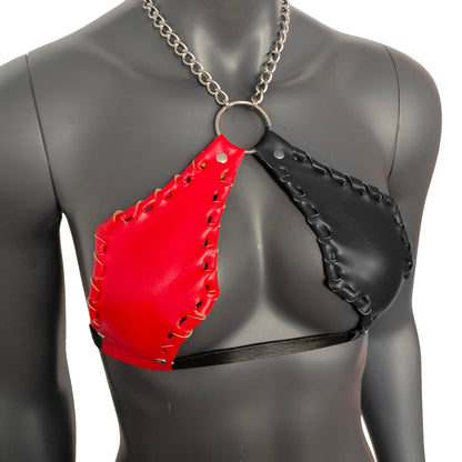 Gothic Red & Black Vampira Cross Top Bra with Chain