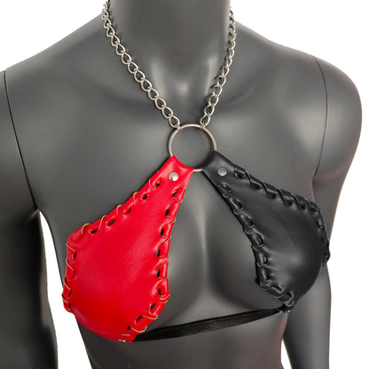 Gothic Red & Black Vampira Cross Top Bra with Chain