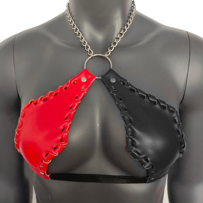 Gothic Red & Black Vampira Cross Top Bra with Chain