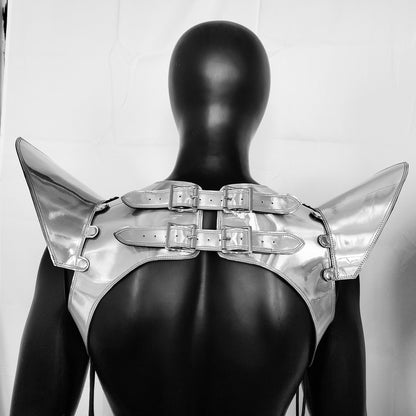 Burning Man Holographic Silver Armor,Rave Silver Shoulder Piece,Festival Silver Armor Vest Carnival Costumes