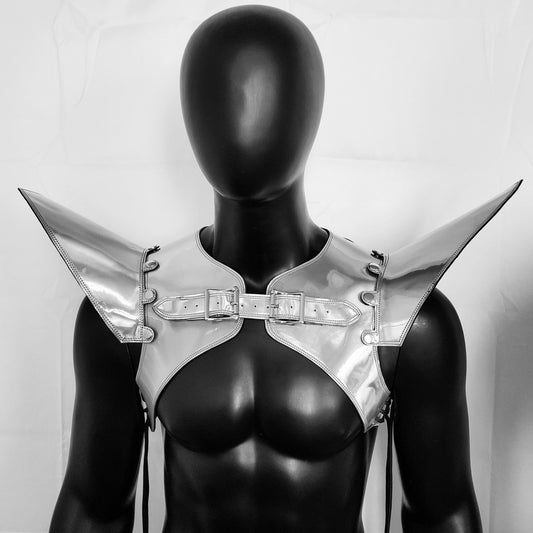 Burning Man Holographic Silver Armor,Rave Silver Shoulder Piece,Festival Silver Armor Vest Carnival Costumes