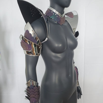 Rave Women Holographic Silver Edge Reflective Dragon Scale Armor Rave Carnival Festival Costumes Armor Outfits