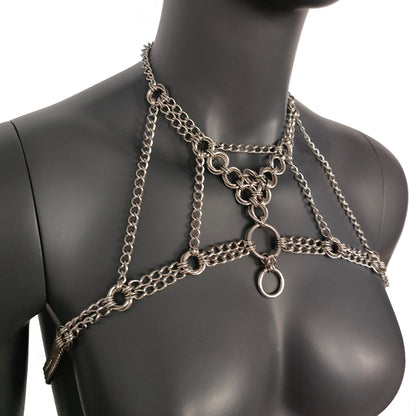 Burning Man Chunky Stainless Steel Body Chain Harness,Thick Gothic Bodychain Harness