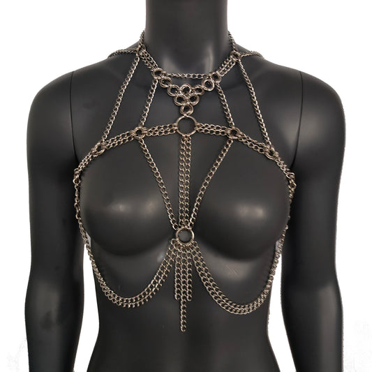 Burning Man Chunky Stainless Steel Punk Body Chain Harness,Thick Gothic Bodychain Harness