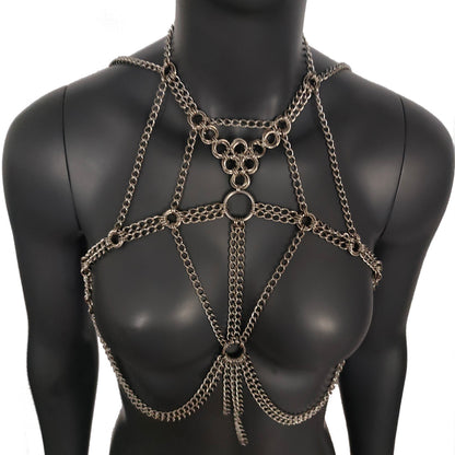 Burning Man Chunky Stainless Steel Punk Body Chain Harness,Thick Gothic Bodychain Harness