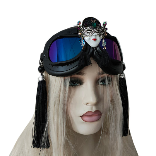 Rave Streampunk Burning Man Festival Chinese Style Mask Tassel Cyber Goth Masquerade Costume Goggles