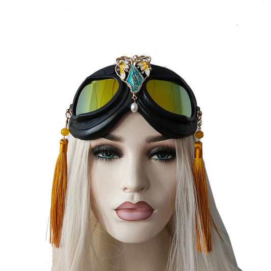 Rave Streampunk Burning Man Festival Girl Tassel Cyber Goth Masquerade Costume Goggles