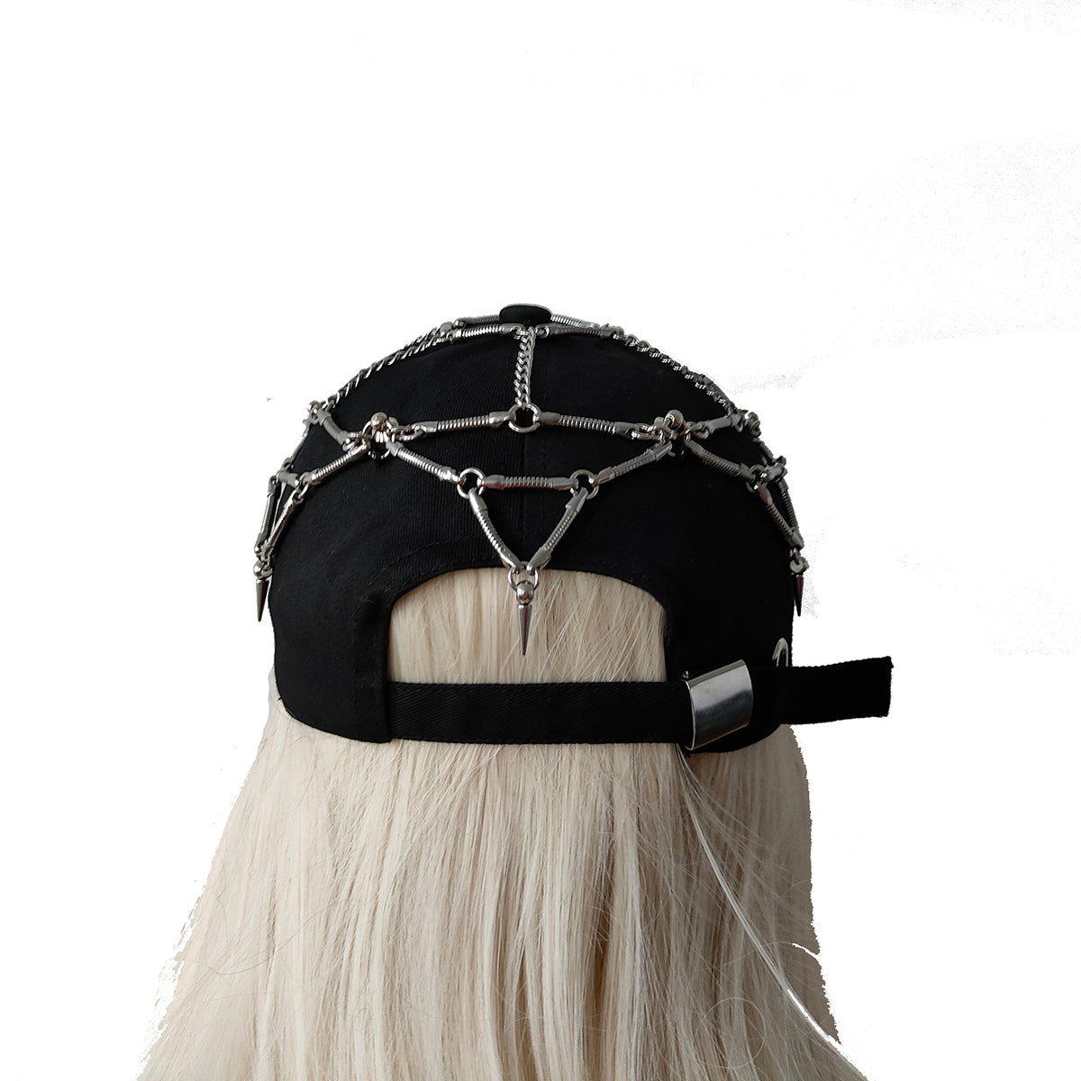 Rock Black Studded Cap with Zipper - Chain Cap - Gothic Baseball Cap - Edgy Streetwear - Trucker Cap - Punk Style Hat