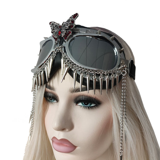 Rave Streampunk Burning Man Festival Rhinestone Butterfly Spikes Cyber Goth Masquerade Costume Goggles