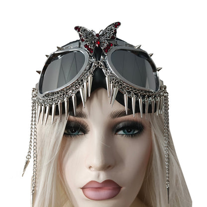 Rave Streampunk Burning Man Festival Rhinestone Butterfly Spikes Cyber Goth Masquerade Costume Goggles